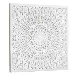 Floral Mandala White Square Framed Medallion Boho Wall Art, 31.4"x31.4"