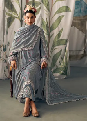 Greyish Blue Pure Maslin Cotton Digital Printed Salwar Suit