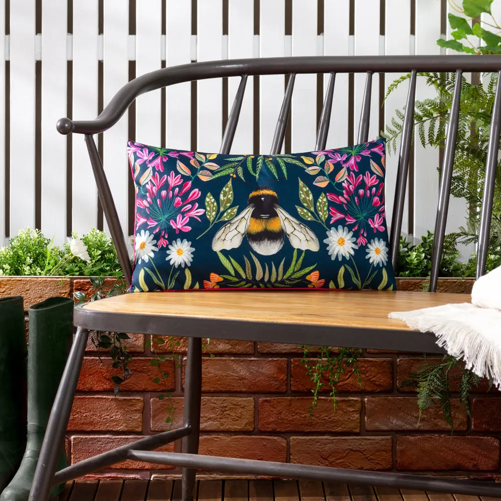 House of Bloom Zinnia Bee Rectangular Outdoor Cushion Navy