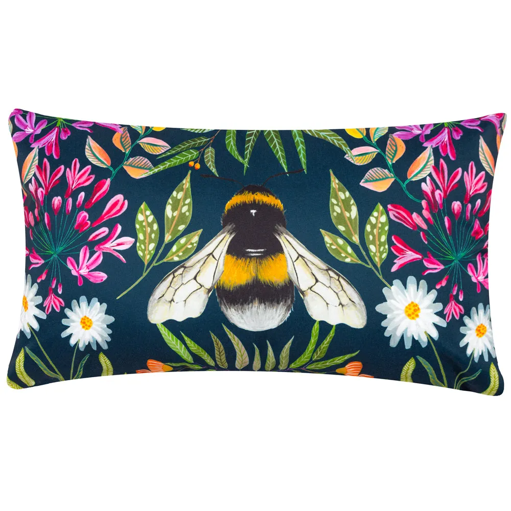 House of Bloom Zinnia Bee Rectangular Outdoor Cushion Navy