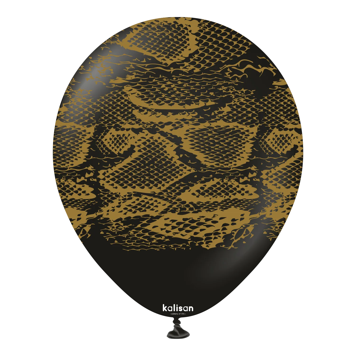 Kalisan 12" Snake Printed Standard Black (Gold) Latex Balloon, 25 pieces