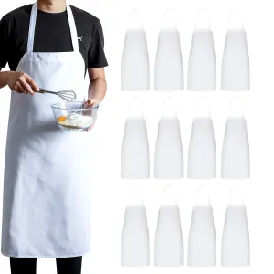 Kitchen Bib Aprons (White 30"X34"), 12 Pack Professional Aprons