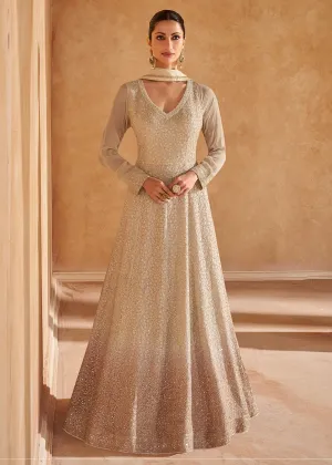 Light Beige Chikankari Embroidered Wedding Anarkali Gown