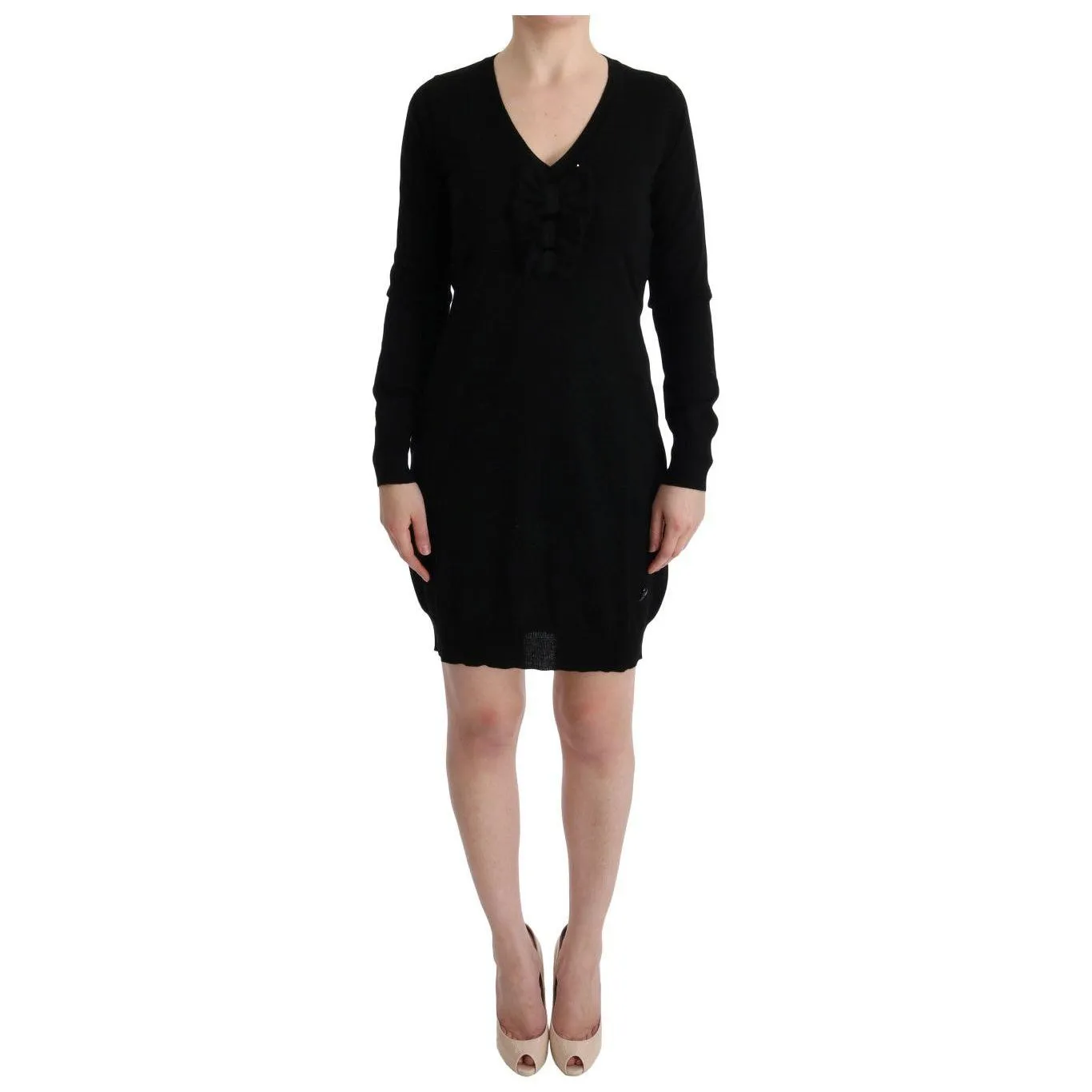 MARGHI LO' Elegant Black Wool Shift Dress