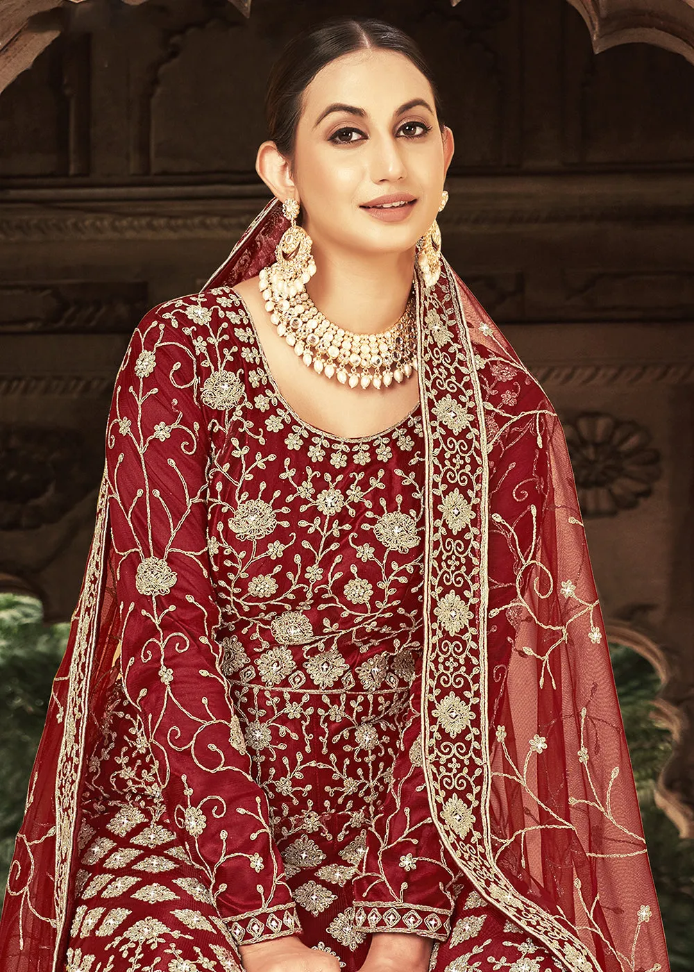 Maroon Zarkan Diamond Embroidered Bridal Anarkali Suit