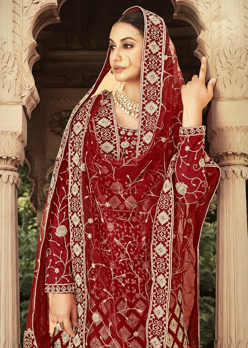 Maroon Zarkan Diamond Embroidered Bridal Anarkali Suit