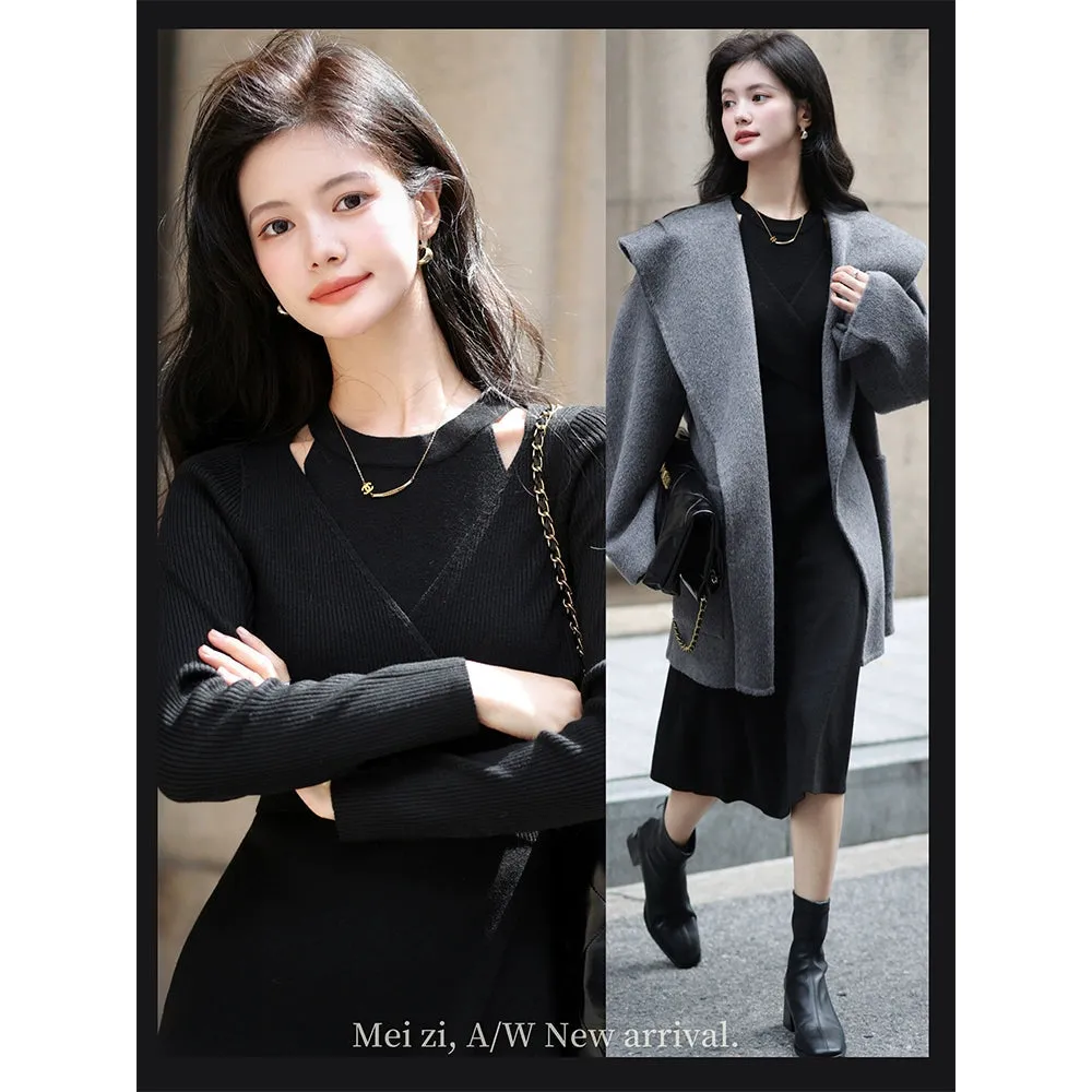 Meizishule Merino Wool Long Sleeve Knitted Dress