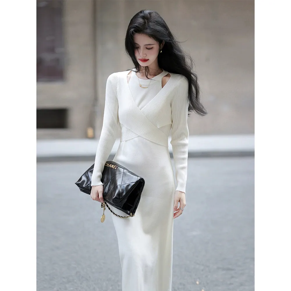 Meizishule Merino Wool Long Sleeve Knitted Dress