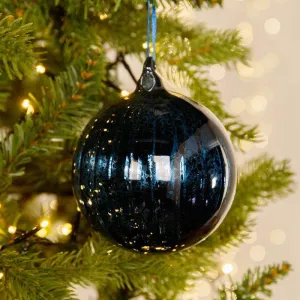 Navy Antique Spun Glass Bauble - 10cm