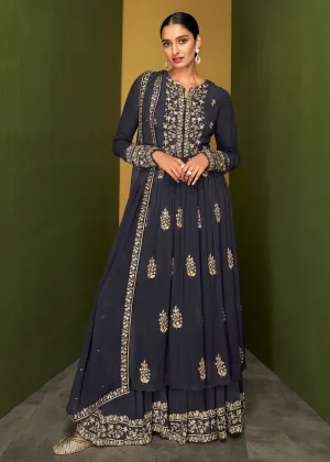 Navy Blue Anarkali Style Designer Palazzo Salwar Suit