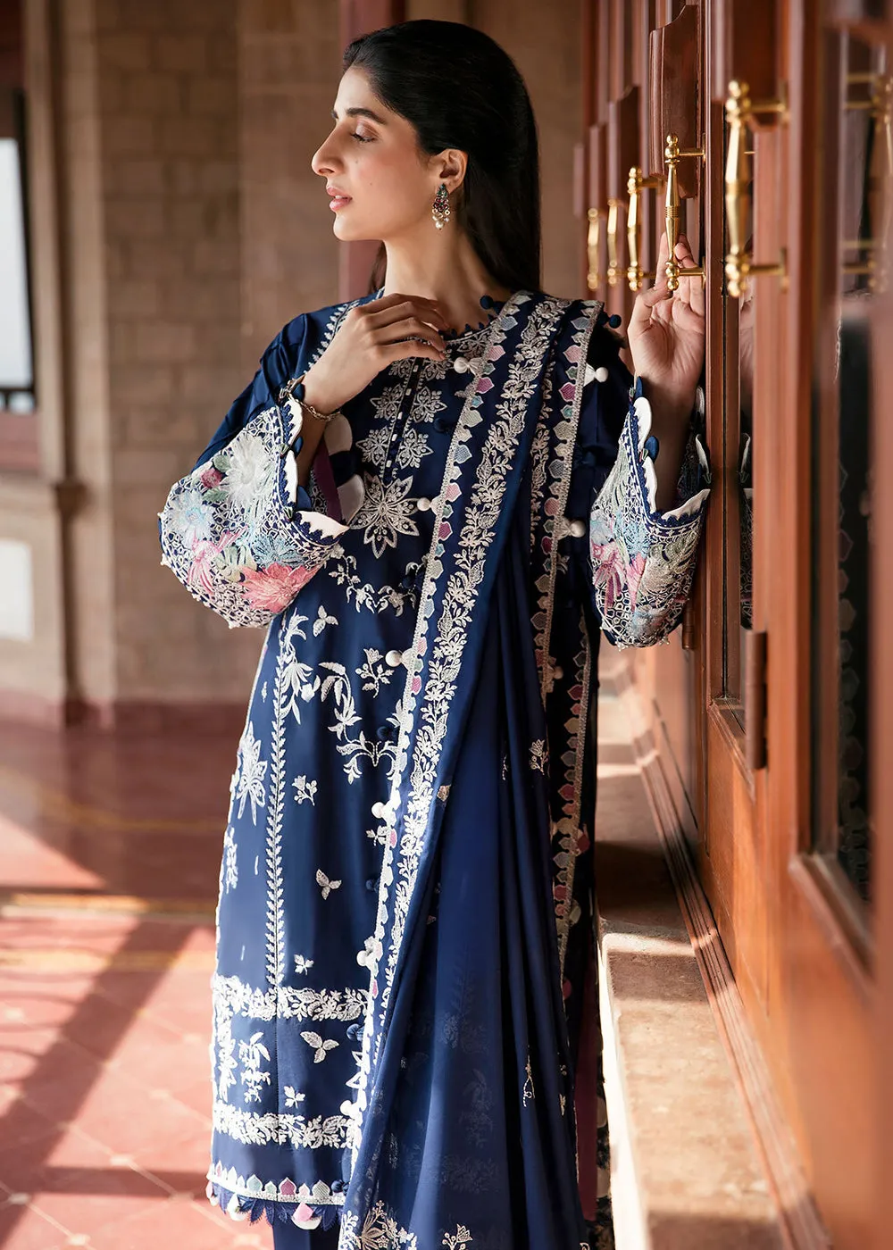 Navy Blue Luxury Lawn Suit | Zaha | Festive Lawn '23 | SERRA - ZF23-03