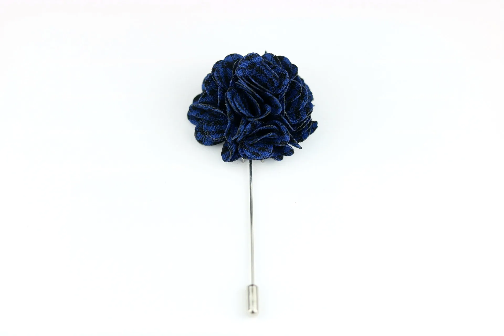 Navy Blue Plaid Satin Blend Flower Lapel Pin