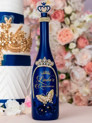 Navy blue with butterflies Quinceanera Bottle