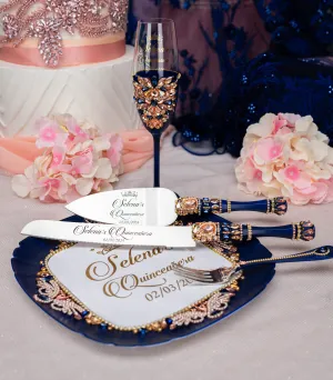 Navy Blue with Rose Gold quinceanera brindis package (5 pcs)