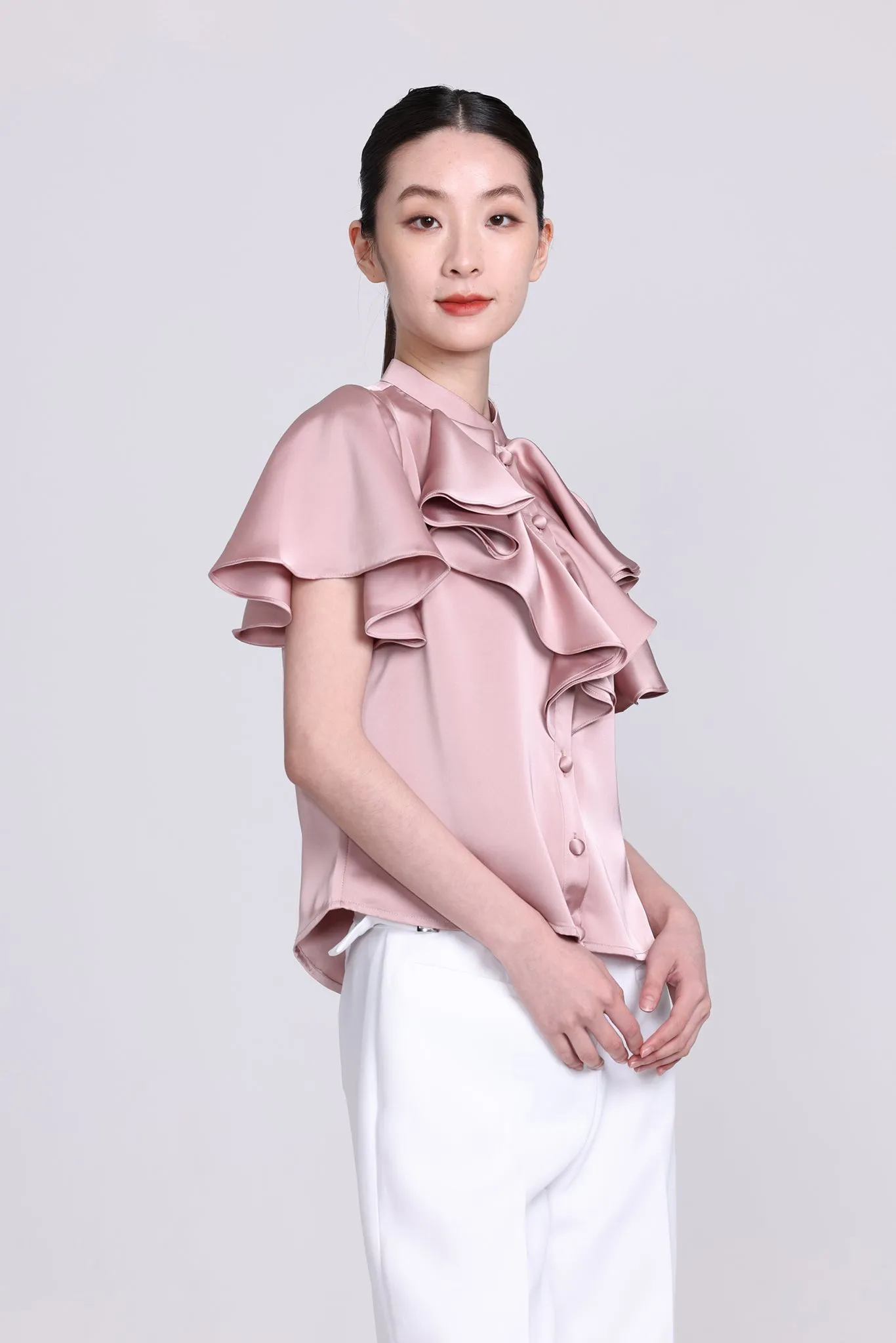 NIKO Satin Ruffle Blouse (Pink)