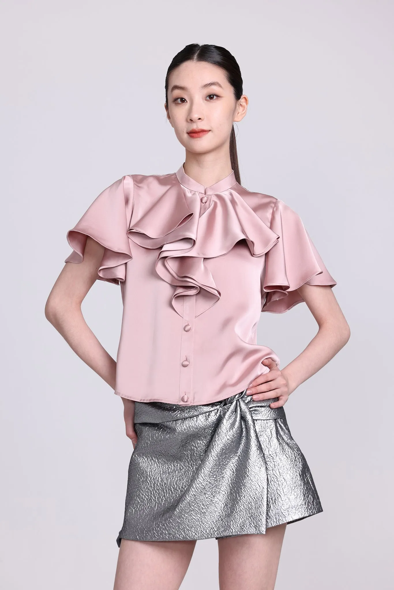 NIKO Satin Ruffle Blouse (Pink)