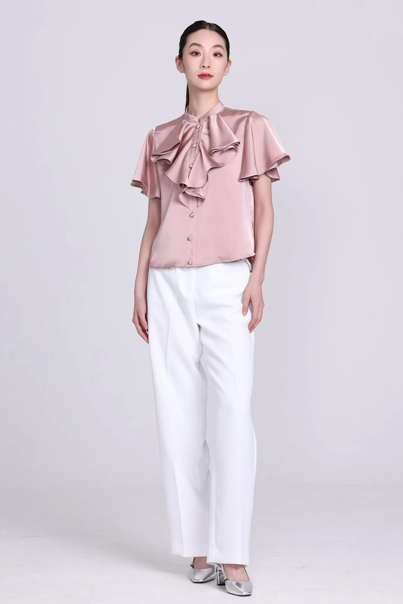 NIKO Satin Ruffle Blouse (Pink)