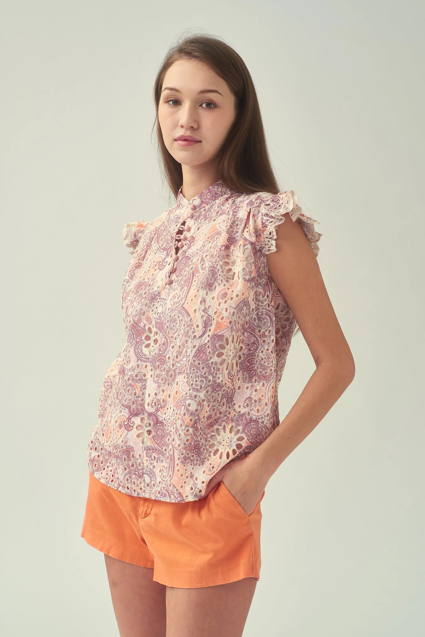 NORA Frill Shoulder Sleeveless Blouse (Blush)