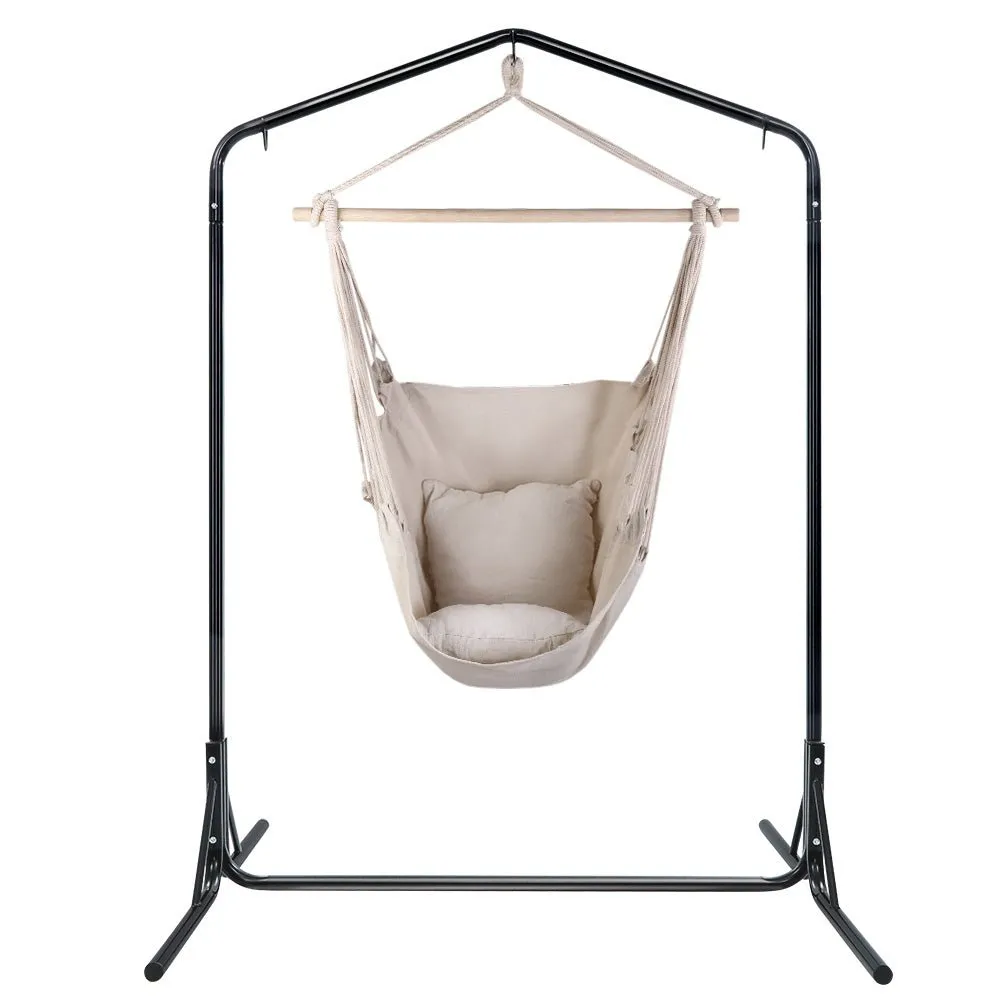 Outdoor Hammock Chair with Stand Hanging Hammock with Pillow Cream