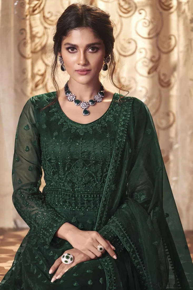 Pine Green Wedding Thread Embroidered Anarkali Suit