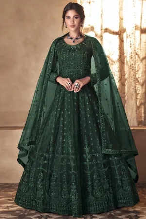 Pine Green Wedding Thread Embroidered Anarkali Suit