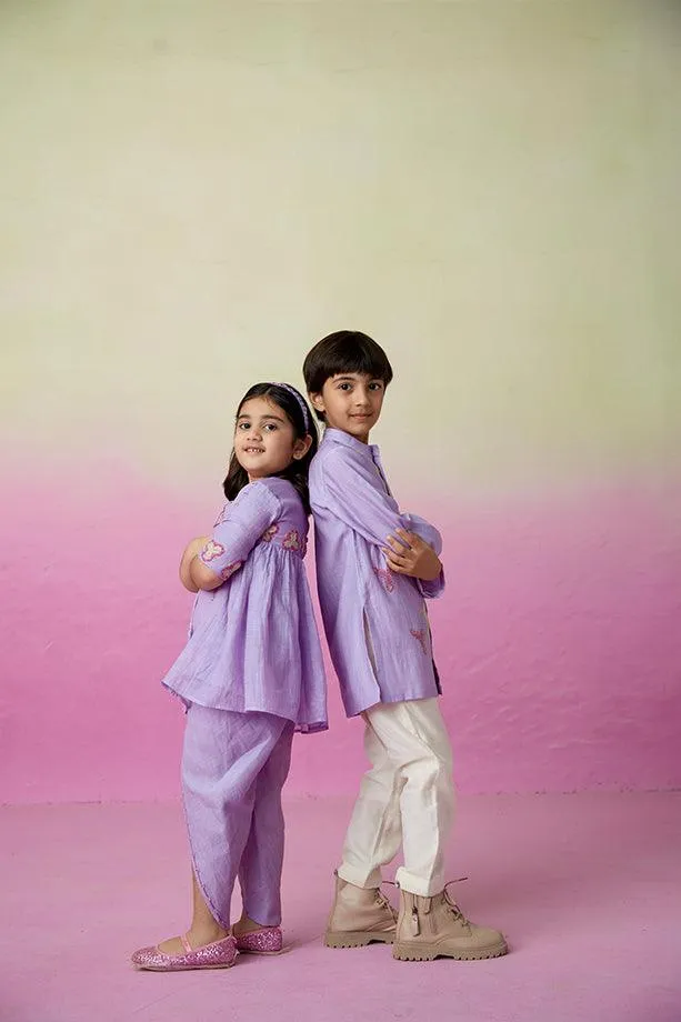 Pirate Adventure- Digital Lavender Hand Embroidered Kurta Set for Boys