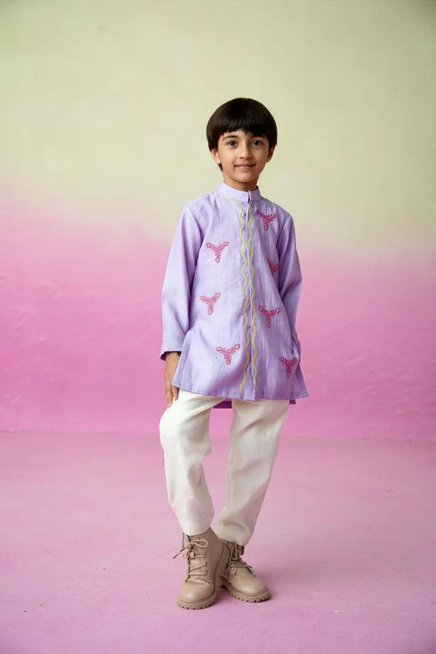 Pirate Adventure- Digital Lavender Hand Embroidered Kurta Set for Boys