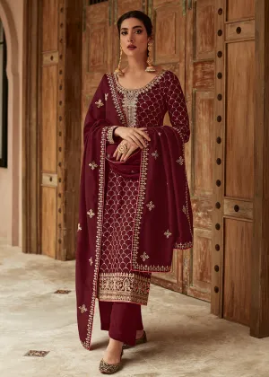 Premium Silk Maroon & Gold Embroidered Indian Salwar Kameez