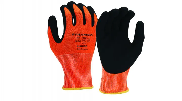 Pyramex 13 Gauge Sandy Nitrile Coated A6 Cut Resistant Work Gloves - Orange/XL