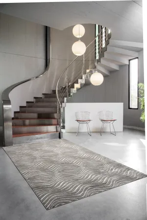 Reflection Soft Touch Wave Design Rug-Cream/Dark Grey-120x170cm