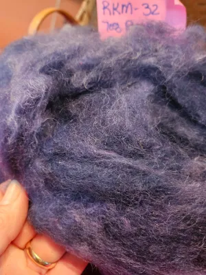 Roving Blend RKM-16 70% Romney 30% Kid Mohair Violet Blue 2.1 ounces