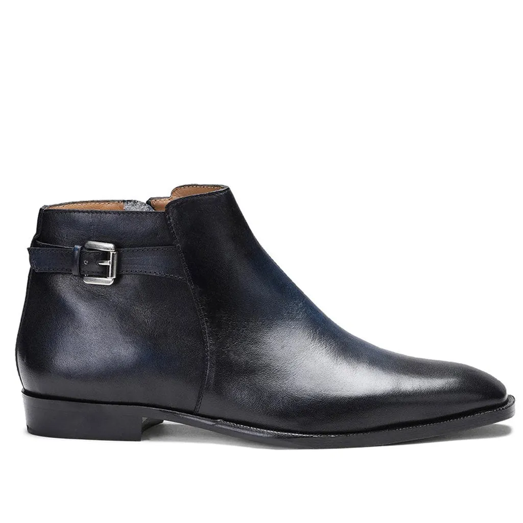 Saint Italiano Dark Blue Two Color Toned Leather Ankle Boots