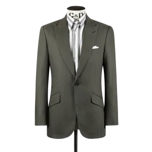 Single Breasted Peak Lapel Suit in Green Wool, Silk and Linen