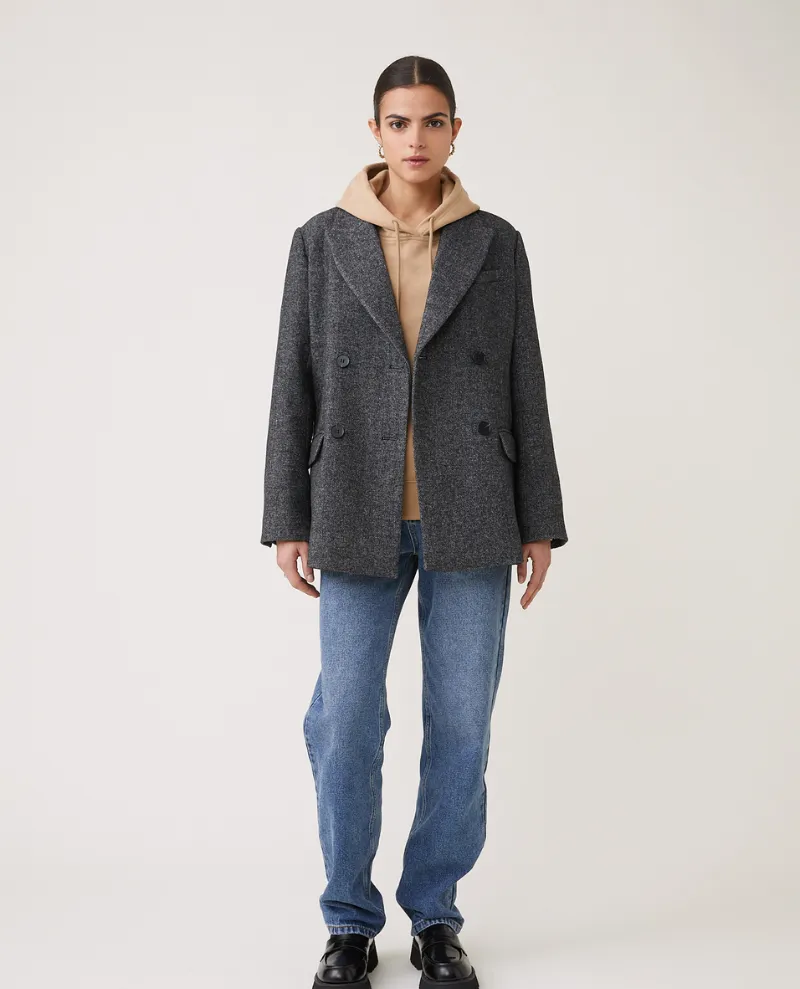 Suncoo Eka Grey Tweed Boxy Blazer