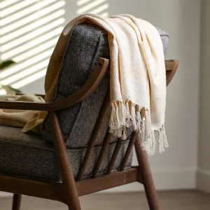 Textured Ecru and Beige with Cream Throw Blanket 57" X 68"  3.5" Tassels