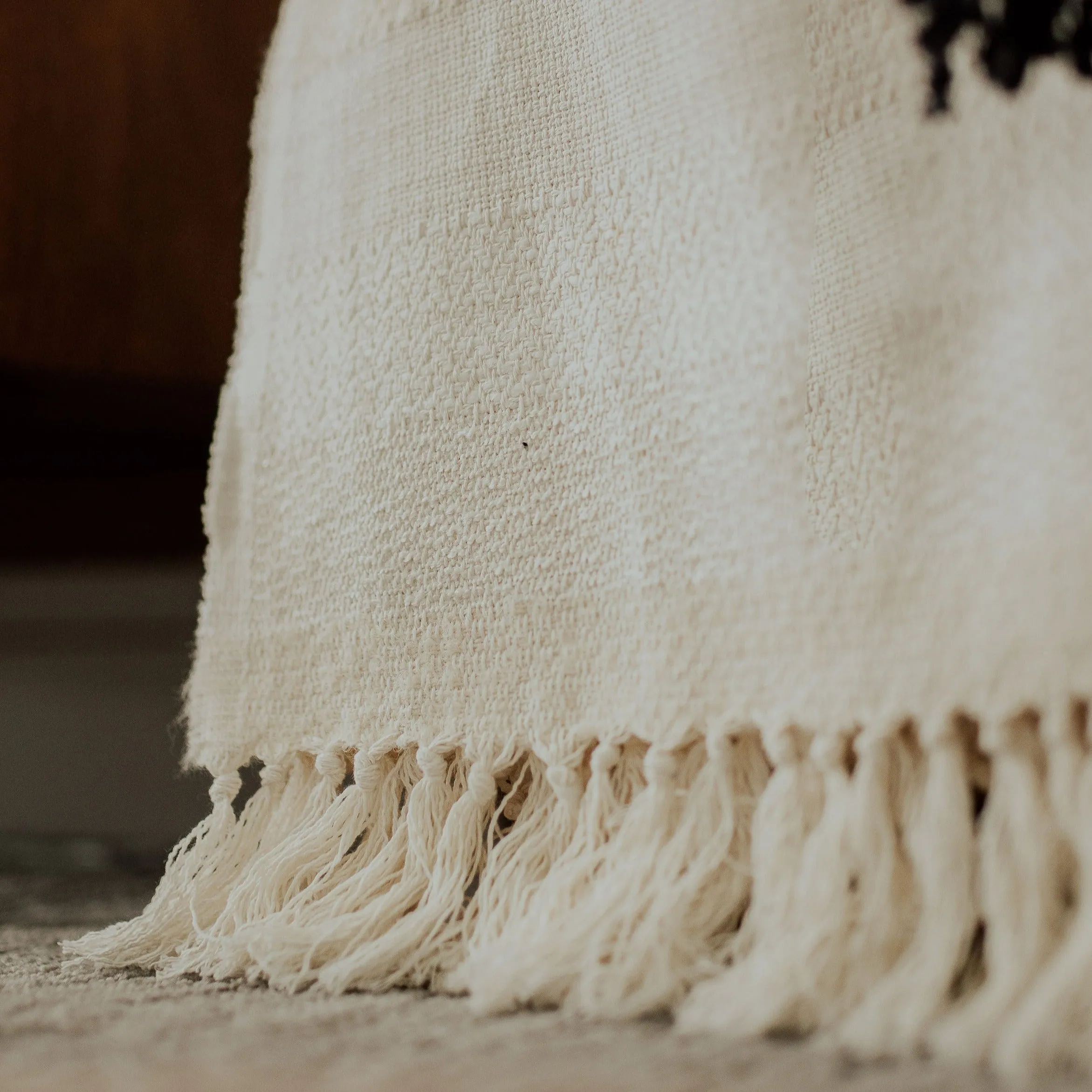 Textured Ecru and Beige with Cream Throw Blanket 57" X 68"  3.5" Tassels