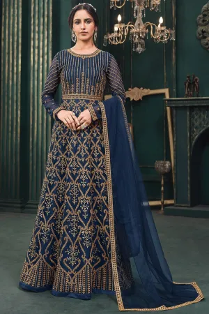 Wedding Party Navy Blue Net Designer Anarkali Suit