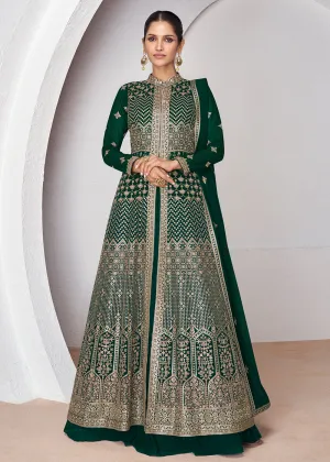 Wedding Wear Forest Green Lehenga Skirt Anarkali Suit