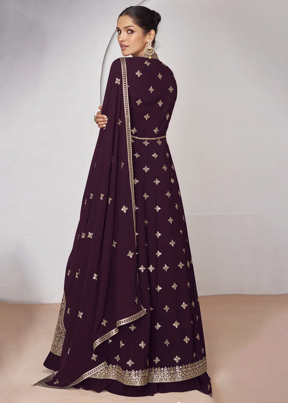 Wedding Wear Plum Purple Lehenga Skirt Anarkali Suit