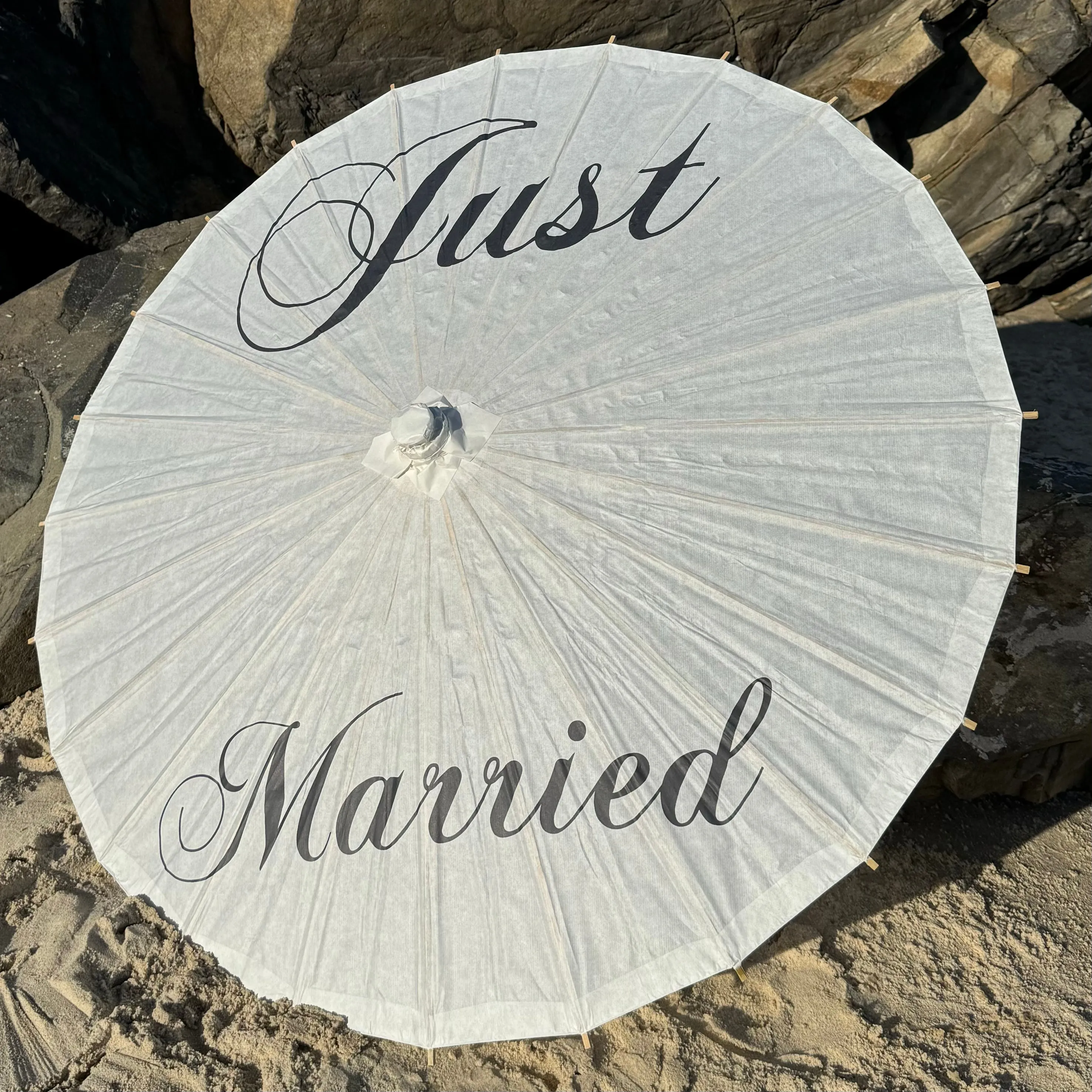 White Wedding Paper Parasol - Just Married