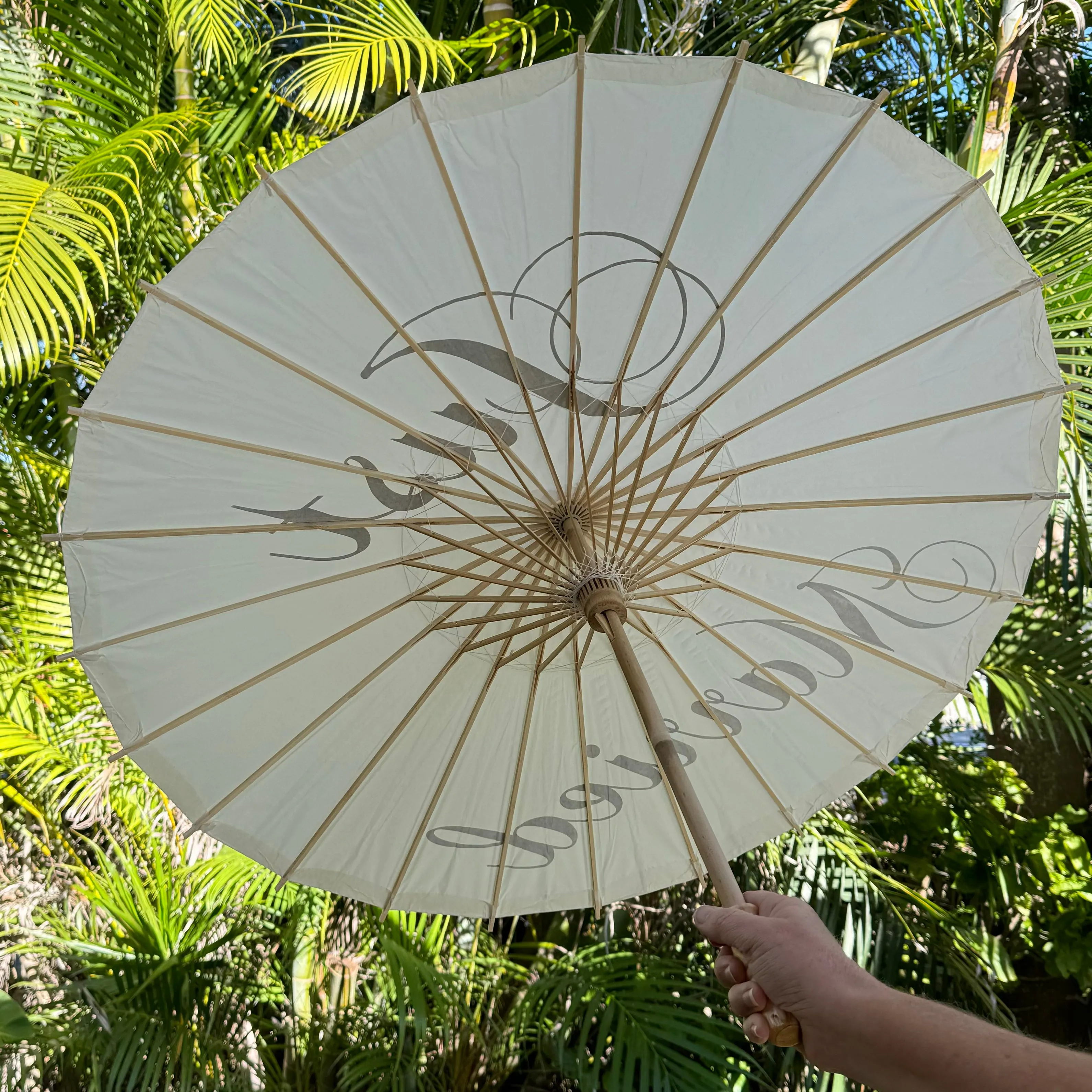 White Wedding Paper Parasol - Just Married