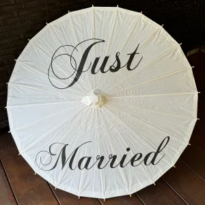 White Wedding Paper Parasol - Just Married