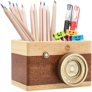 Wooden Camera Pencil Holder