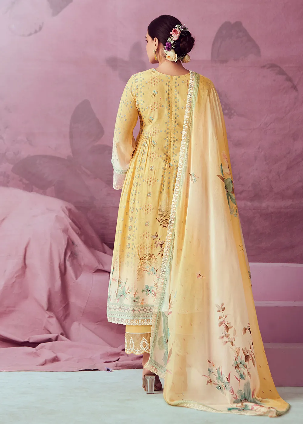 Yellow Muslin Cotton Printed Trendy Salwar Kurta Set